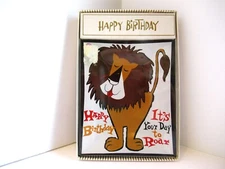 Vintage Kitschy Glass Happy Birthday Lion Trinket Dish in Original Box Houze(?)