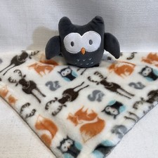 Baby OWL PLUSH Blanket Lovey 14  X 14  VGUC By HB Machine Wash Forest Animals 