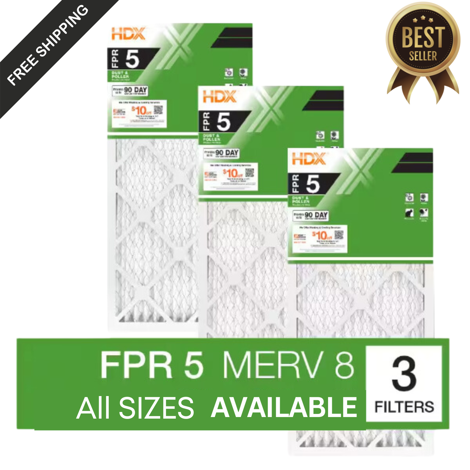 Pleated Air Filters Replacement For Furnace. AC HVAC MERV 8 FPR 5, 3-Pack New