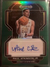 Paul Atkinson jr Notre Dame Basketball Panini Green prizm Autograph Rookie Card