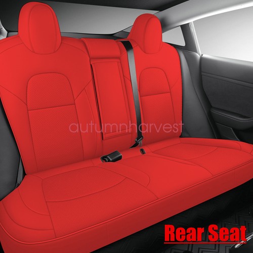 For 2017-2023 Tesla Model 3 Leather Full Set Seat Cover Front & Rear Cushion Red - Picture 4 of 14