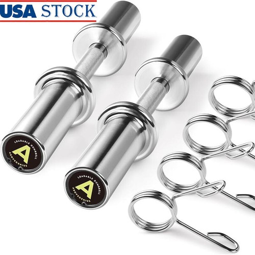 16" Olympic Dumbbell Bars Loadable Handles 2" Weight Plates W/ Spring Collars US - 第 1/8 張圖片