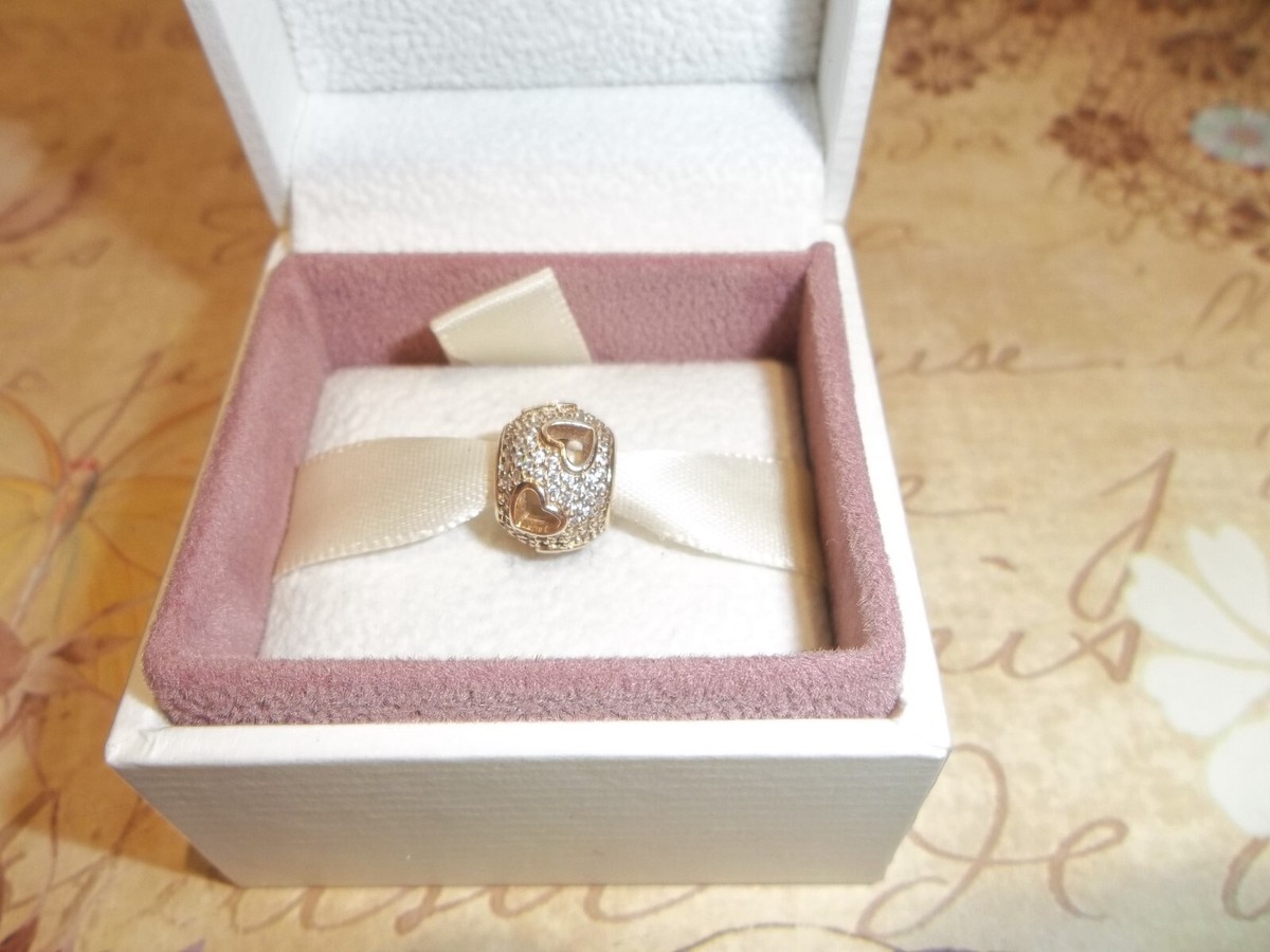 Genuine Authentic Pandora 14ct Gold Tumbling Hearts Charm 750840CZ