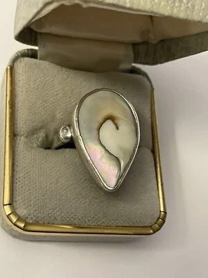 Anillo artesanal ovalado ojo de Shiva concha de mar de plata esterlina hecho a mano suroeste talla 7 6 g Foto 1 de 4