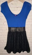 Vtg 90's Say What Dress Blue Black Floral Lace Studded Skater Womens Sz XS 