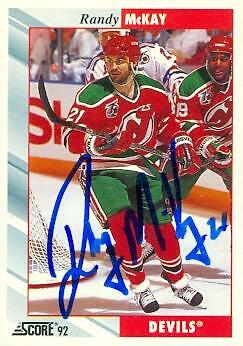 Randy McKay autographed Hockey Card (New Jersey Devils) 1992 Score