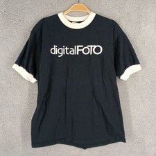 Vintage DigitalFoto Anvil Large Navy Blue Ringer Tee Made in USA Cotton T-Shirt