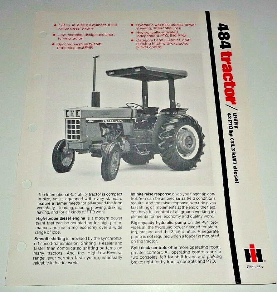 IH International 484 Tractor Spec Sheet Sales Brochure AD-34460-L 