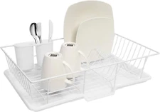 Metal, Plasic 3 Piece Dish Drainer Rack Set with Drying Board and Utensil Holder