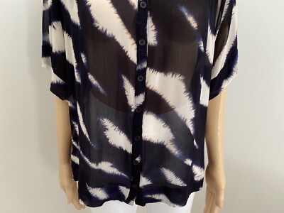 Witchery 6 Oversized Abstract Print Button Up Short Sleeve Sheer Chiffon Blouse