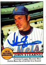 John Stearns signed Baseball Card New York Mets  1979 Topps Record Breaker #205