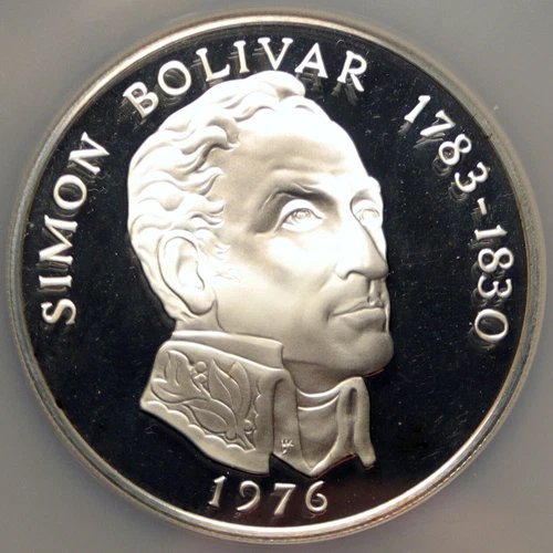 1976 PANAMA Huge Proof Silver 3.8oz 20 Balboas Coin w SIMON BOLIVAR NGC i98556