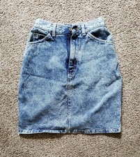 Vintage 1980s LEE Womens Acid Wash Denim Jeans Short Skirt Size 5, Cool Retro