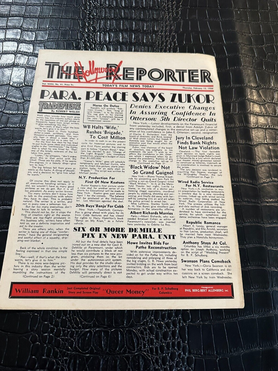 FEBRUARY 13 1936 HOLLYWOOD REPORTER vintage movie magazine 