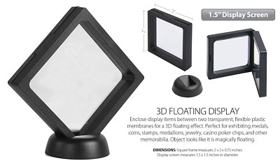 3D Floating Coin Display Frame Holder Box Case Black w/ Stand (1.5 ) - Set of 3