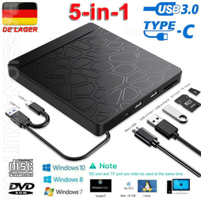 5 in 1 Externes CD DVD Laufwerk USB 3.0 Type-C CD-DVD RW Brenner SD/TF&USB Ports