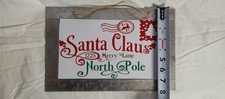 Santa Claus North Pole Christmas Metal Hanging Plaque Silver Metallic 7x12"