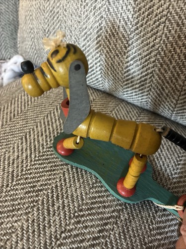 Vintage 1930's Wooden Fisher Price Pop-Up Critter Pluto Dog String Puppet Toy