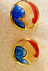 VINTAGE RED, WHITE, & BLUE IN GOLD TONE SETTING 1 1/2" ROUND PIERCED EARRINGS — photo 1