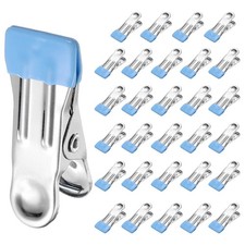 30 Pack Clothes Pins, 2.17" Stainless Steel Chip Clips with Rubber Blue