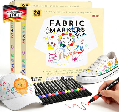 Textilstifte waschfest Set 48 Farbstifte für Textilien T-Shirts Schuhe & Taschen