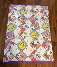 Vtg a1990s Warner Brothers Looney Tunes Blanket Throw Fabric 44" x58"