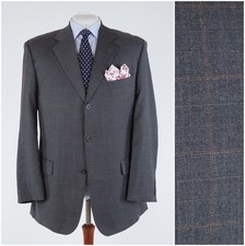Mens Super 120s Wool Blazer 48R UK Size LOUIS FERAUD Check Sport Coat Jacket