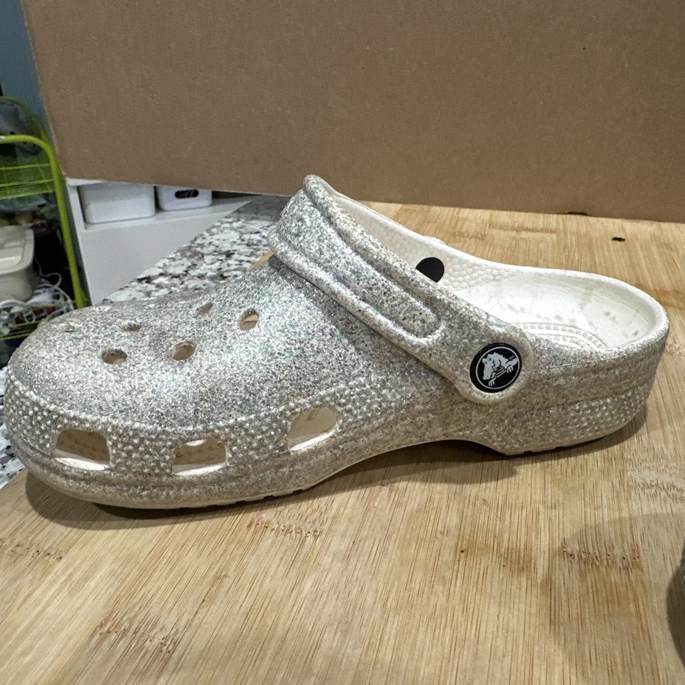 Crocs Kids' Classic Glitter Clogs, Silver, White 2 Size 2 Youth J2 * - Image 4 of 4