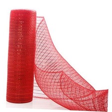 Deco Mesh 10 inch x 10 Yards Each Roll, Set of 2 Metallic Foil Poly Mesh Red