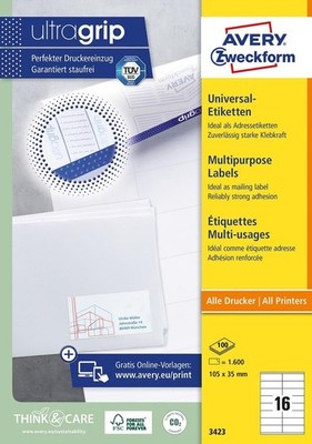 AVERY Zweckform Universal-Etiketten 105 x 35 mm weiß 1.600 Etiketten