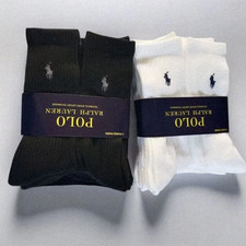 Ralph Lauren Vintage Polo 6 Pairs Men's Socks UK/US Size 6 - 10- White Black New