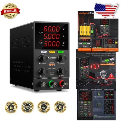 Adjustable DC Power Supply 60V 5A - 300W Lab Bench w/ Intelligent Charge