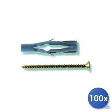 100x Fischer Nylon Plug with Screw 8x50mm Grey Pozidriv E-100