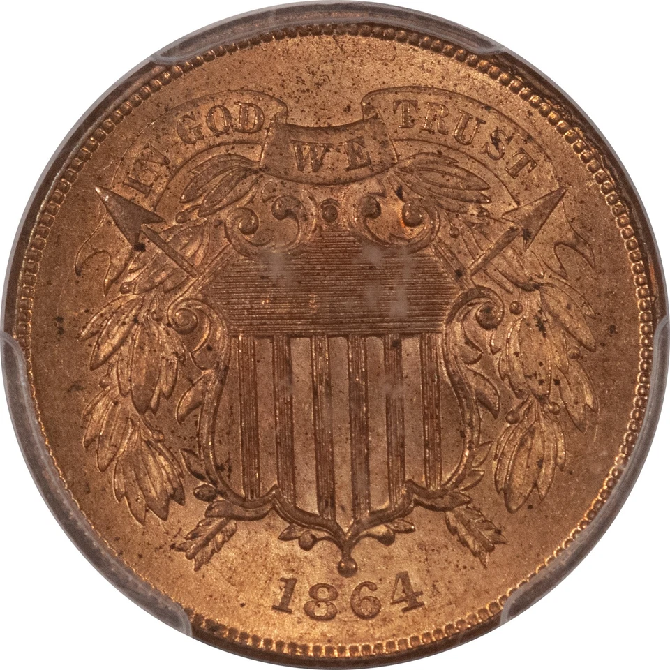 1864 TWO CENT PIECE, LARGE MOTTO - PCGS MS-64+ RD, FIERY, FRESH & CAC APPROVED! - Image 2 of 3