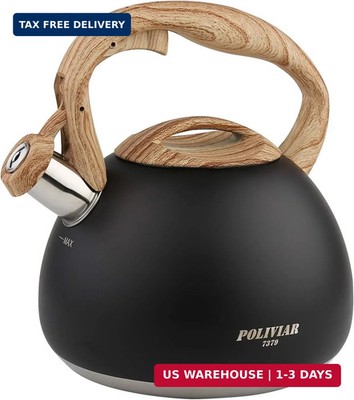 POLIVIAR Tea Kettle, Black Ti Stovetop Tea Kettle 2.7 Quart , Audible Whistling 