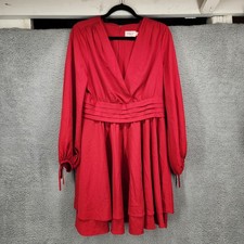Eliza J Red Long Sleeve Tiered Fit and Flare Dress V-Neck Size 12