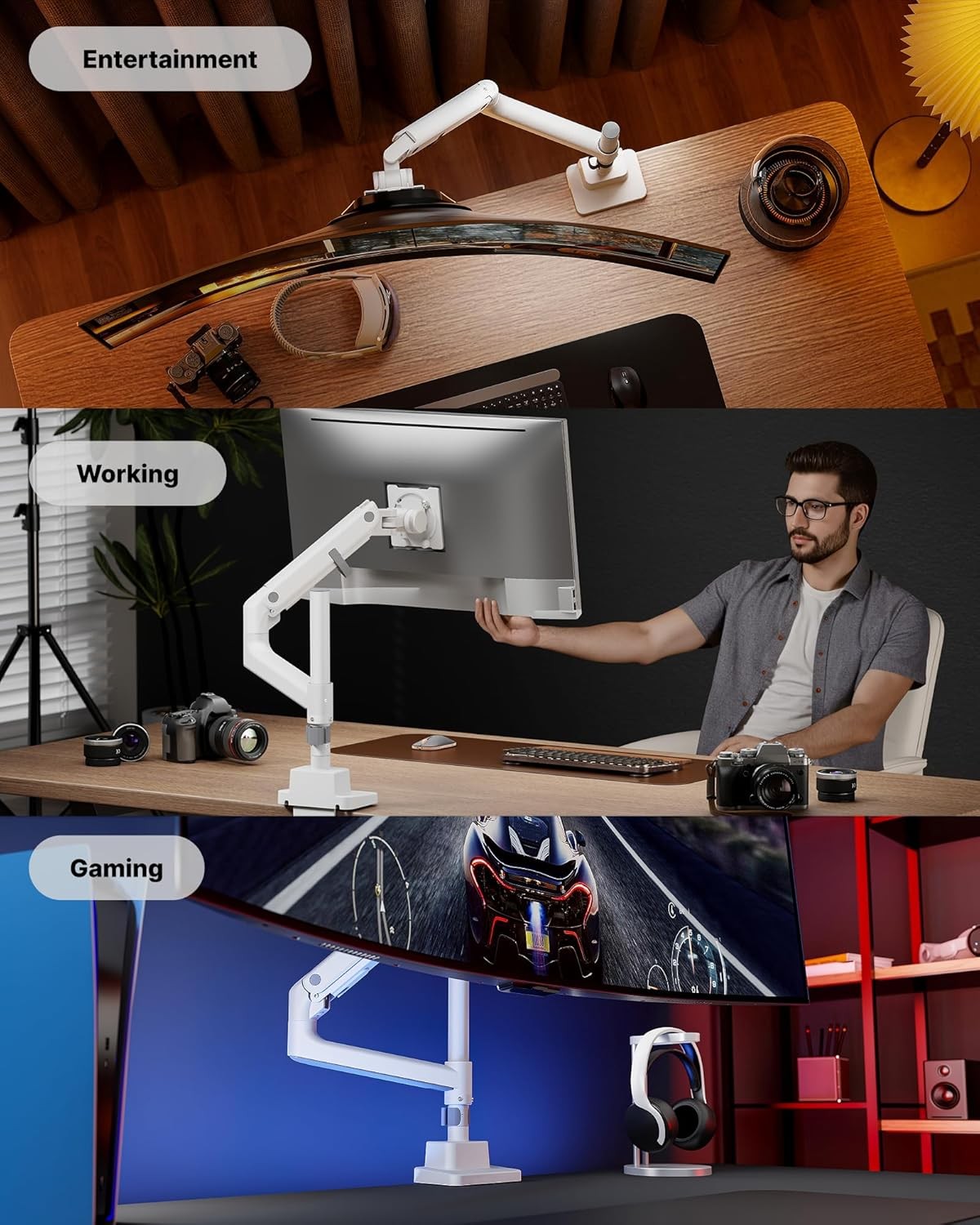 monTEK 17-57 Inch Ultrawide Monitor Arm for Up to 59.4lbs Screens, White 