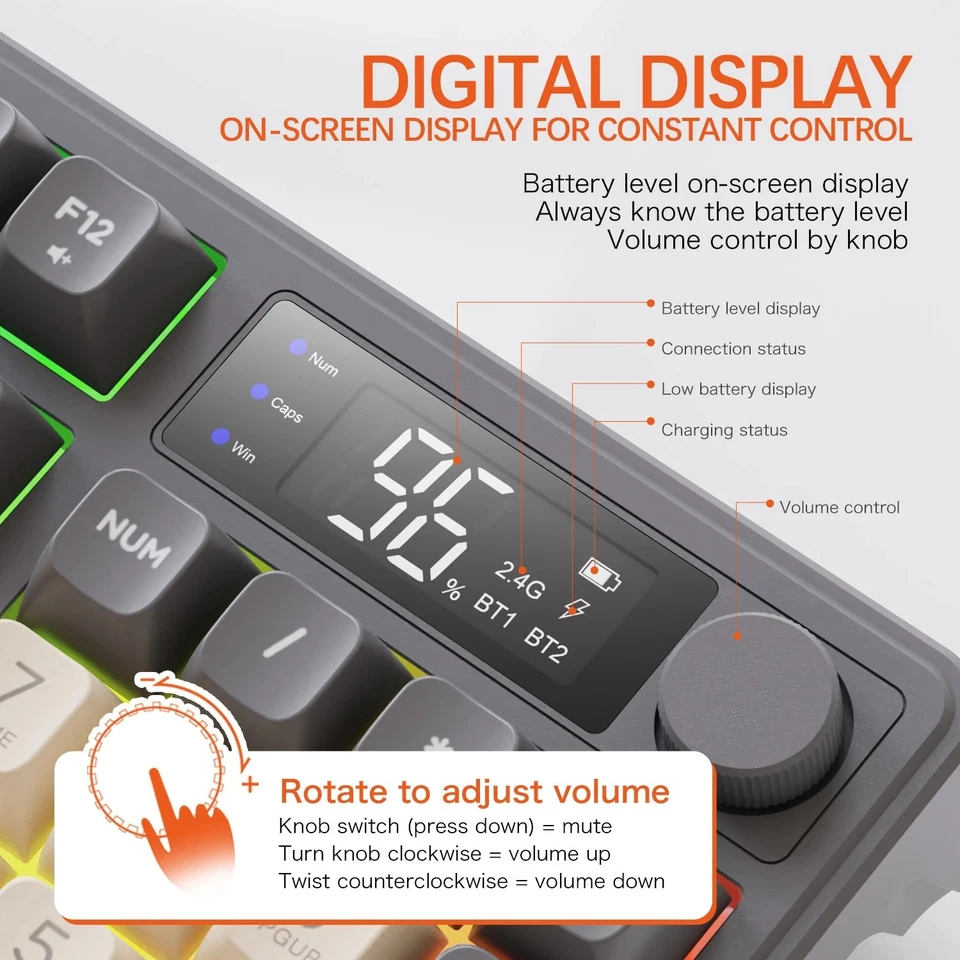 FREEWOLF M96 Wireless Bluetooth Gaming Keyboard Smart Screen + X7 Mouse Combo - Image 4 of 4