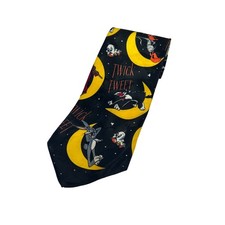 Vintage Looney Tunes Bugs Bunny Tweety Devil Halloween Tie Mens Black Novelty