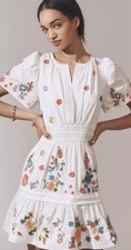 Anthropologie Somerset Mini Dress Embroidered White Floral Size Medium NWT