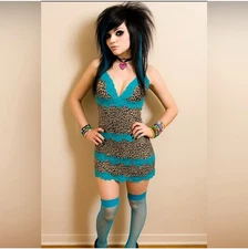 Vintage Rampage Y2K Leopard And Blue Lace Mesh Slip Emo Scene Mini Dress Size 1X