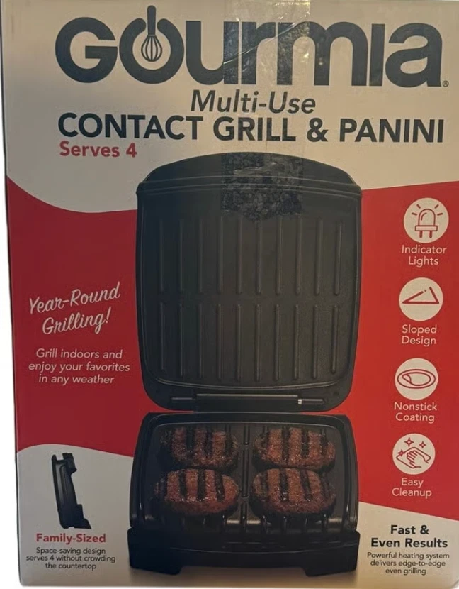 Gourmia 4-Serving Multi-Use Contact Grill & Panini - Black