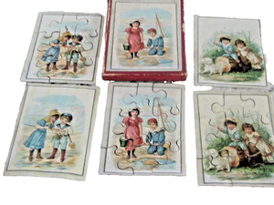 Antique Origin Victorian Children's Jigsaw  Puzzles In Original Box Set Of Three