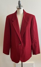 Sag Harbor Wool Blazer Women s 12P Red Lined Button Front Jacket Pure Wool