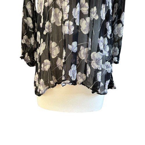 Sundance Silk Pleated Quarter Sleeve Lightweight Sheer Floral Blouse Size Medium - Picture 5 of 10