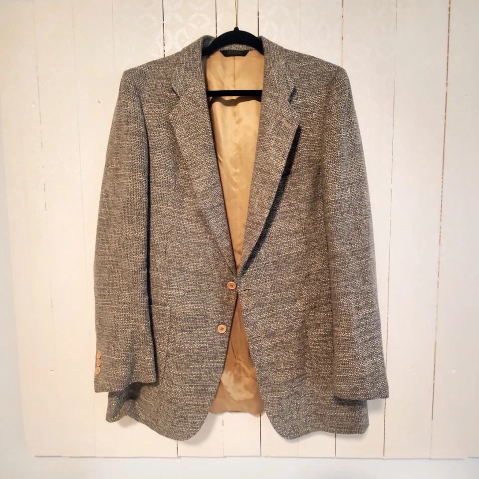 Fioravanti 男式米色棕色粗花呢运动西装外套法国男式服装 43L — 第 2/4 张图片