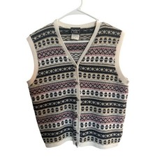 Southern Lady Womens XL Fair Isle Knit Button Front Vest Sweater Cream Blend