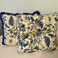 WAVERLY Imperial Dress Jacobean Blue Floral Stripe Throw Pillows SET Of 2 #READ#