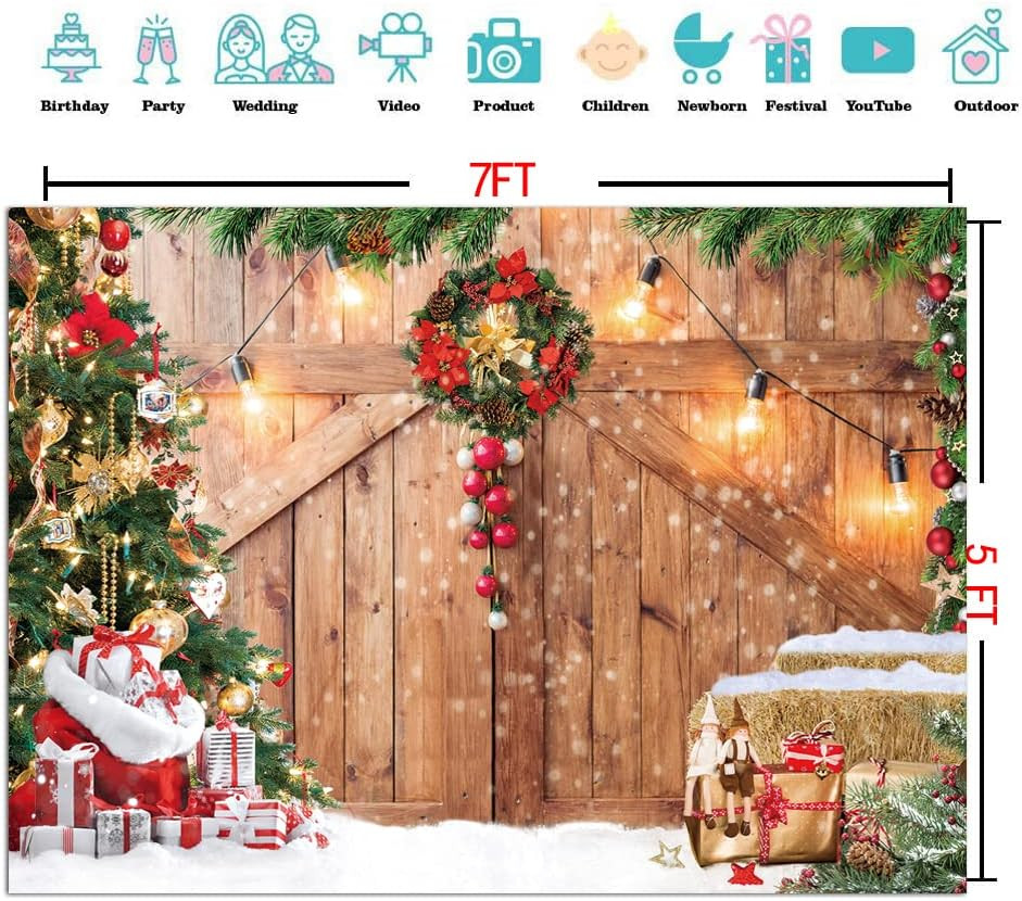 7x5ft Christmas Barn Wood Photography Backdrop for Holiday Celebrations