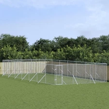 Outdoor Dog Kennel Silver Galvanized Steel 19.7 x 45.9 x 6.6 ft